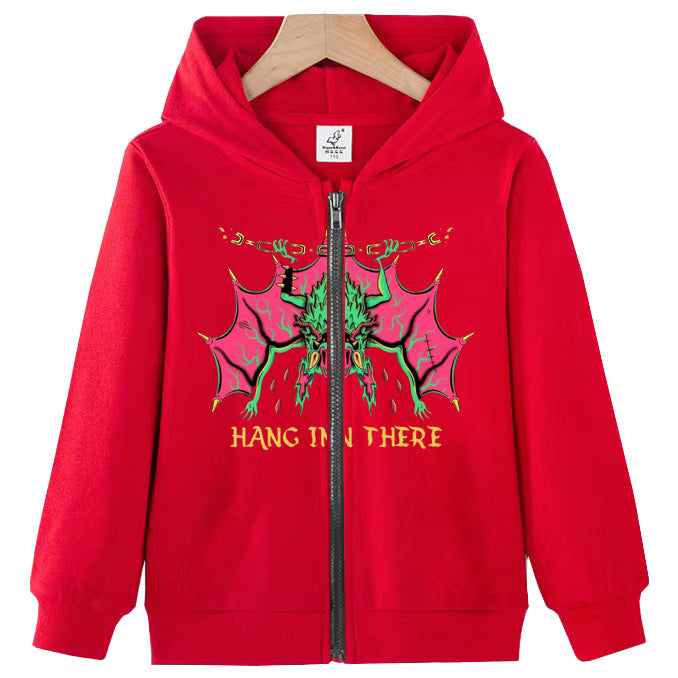 Trendy Bat Print Children's Zip-Up Hoodie Casual Loose Fit Versatile