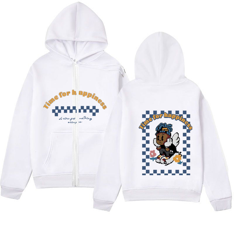 Trendy Minimalist Design Melancholic Child Print Zip-Up Hoodie Loose Sweatshirt Cardigan Jacket