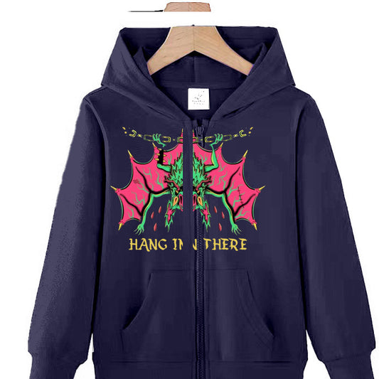 Trendy Bat Print Children's Zip-Up Hoodie Casual Loose Fit Versatile