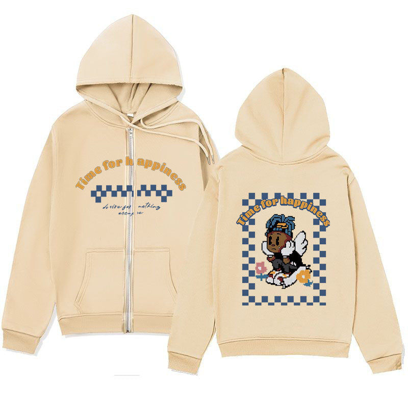 Trendy Minimalist Design Melancholic Child Print Zip-Up Hoodie Loose Sweatshirt Cardigan Jacket
